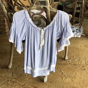 American Eagle Off -The-Shoulder Striped Blouse